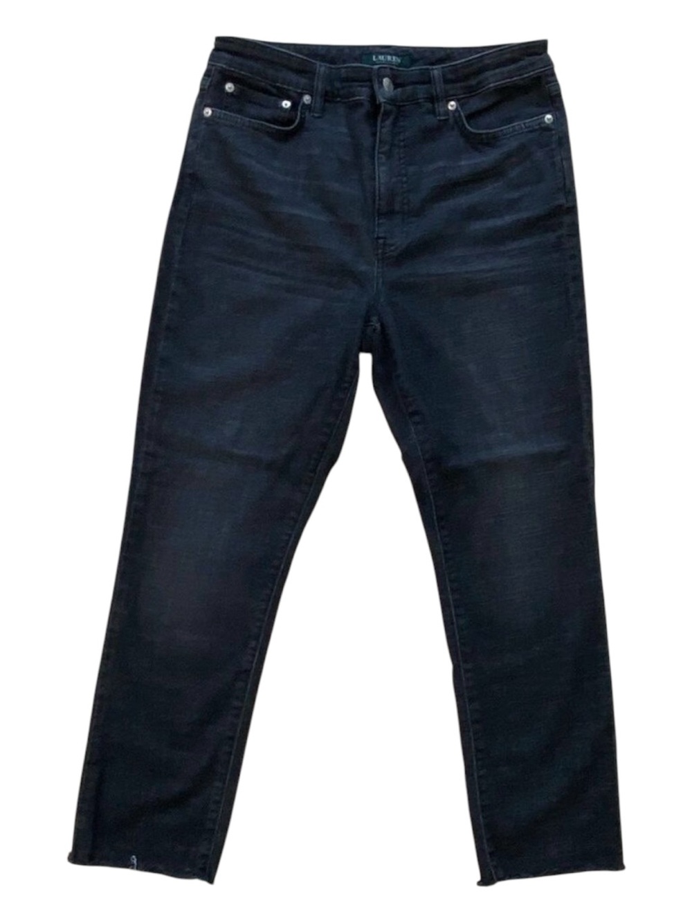 Ralph Lauren jeans Regal straight ankle black denim high rise waist raw hem 12
